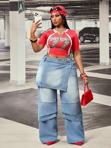 Slaydiva Plus Size Women Non-Stretch Denim Jeans Cowboy Outfits For Women - Light Wash - View 9
