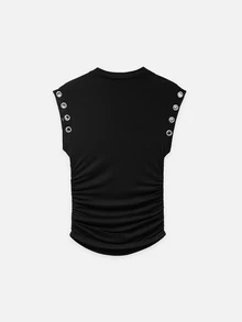 Nöista Black Ruched Mock Neck Top With Eyelet Detail For Party And Going Out Looks - Black - View 7