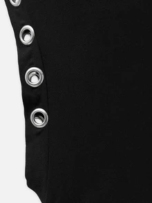 Nöista Black Ruched Mock Neck Top With Eyelet Detail For Party And Going Out Looks - Black - View 9