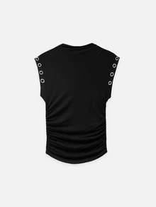 Nöista Black Ruched Mock Neck Top With Eyelet Detail For Party And Going Out Looks - Black - View 8