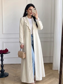Celisse Women's Elegant Lace Patchwork Button Overcoat - Beige - View 4