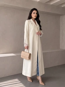 Celisse Women's Elegant Lace Patchwork Button Overcoat - Beige - View 5