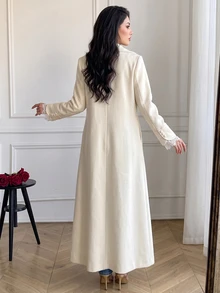 Celisse Women's Elegant Lace Patchwork Button Overcoat - Beige - View 2