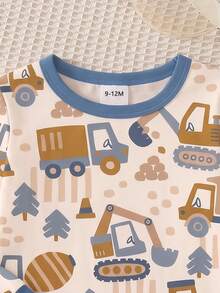 2 Pieces Baby Boy Tight Long Sleeve Pants, Comfortable Soft Cute Playful All-Over Print Pattern Loungewear, Best Gift For Baby Boy, Construction Vehicle Pattern, Versatile Fashion, Best Choice - Multicolor - View 4
