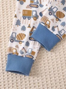 2 Pieces Baby Boy Tight Long Sleeve Pants, Comfortable Soft Cute Playful All-Over Print Pattern Loungewear, Best Gift For Baby Boy, Construction Vehicle Pattern, Versatile Fashion, Best Choice - Multicolor - View 5