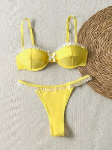 Swim Mod Fashionable And Sexy Yellow Bikini Set Sweet Girl Swimwear Set For Summer Beach Vacation - Yellow - View 1