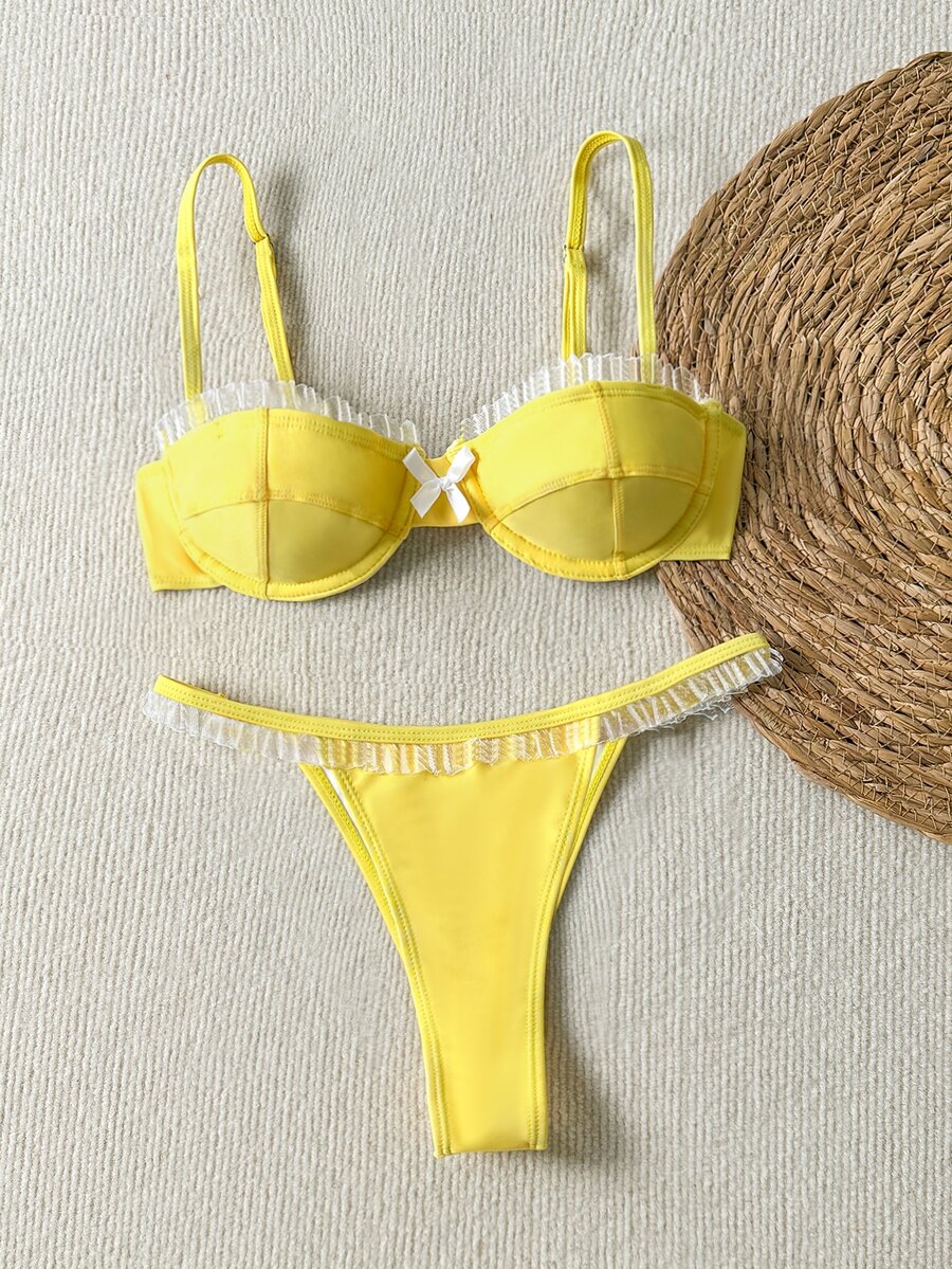 Swim Mod Fashionable And Sexy Yellow Bikini Set Sweet Girl Swimwear Set For Summer Beach Vacation - Yellow - View 1