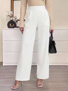 Firerie Elegant Casual Commuter Versatile Luxurious Vintage High Waist Pleated Wide Leg Long Pants, Autumn/Winter - White - View 2