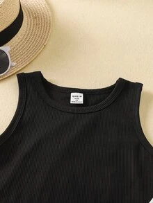 SHEIN 3件裝少女簡約時尚百搭圓領休閒背心，適合夏季度假旅行、學校校園大學海灘，黑色、白色、嬰兒粉色 - 彩色 - 查看 9