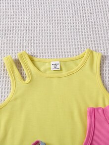 SHEIN Genkimix Kids 4pcs/Set Young Girl Ribbed Casual Tank Tops In Various Necklines For Spring - Multicolor - View 5