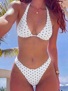 Swim Basics 女士两件式波点印花比基尼套装，休闲度假风 - 彩色 - 查看 5