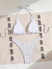 Swim Basics 女士两件式波点印花比基尼套装，休闲度假风 - 彩色 - 查看 4