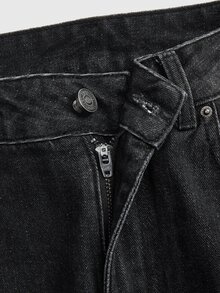 ROMWE All Season Street Casual Y2K Star-Shaped Rivet Rhinestone Loose Straight Leg Curved Hem Denim Jeans - Grey - View 8
