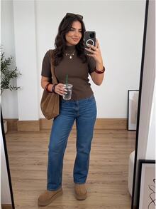 CosyJoli Plus Size Solid Color Stand Collar Short Sleeve Sweater Office Formal Chocolate Brown Autumn Casual Soft Form Modest Fall - Brown - View 7
