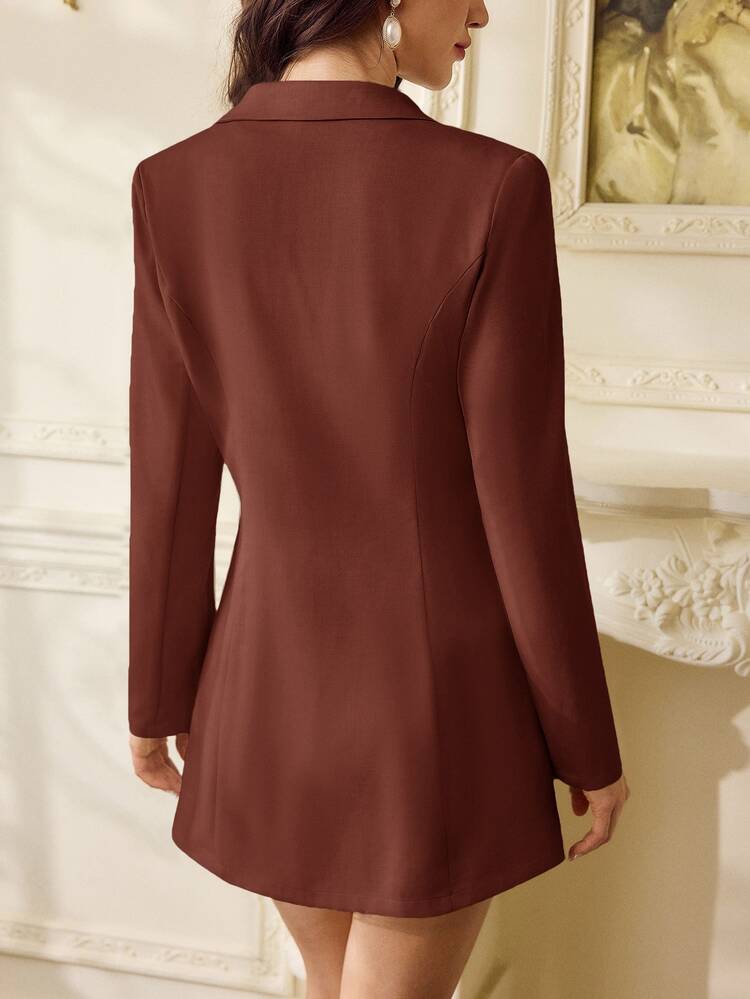Vintamour Women's Solid Color Lapel NeckLong Sleeve Blazer And Sleeveless Dress Elegant Set Teachers' Day Office Dark Red Summer - Coffee Brown - View 2