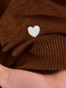 CosyJoli Women's Plus Size Heart Embroidered Basic Cardigan Winter Fall - Brown - View 7