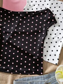 SHEIN Tween Girls 3pcs Girls' Vacation Fitted Off-Shoulder Multi-Color T-Shirts, Summer, Casual, Outfit, Comfortable, Daily, Minimalist - Pink - View 7