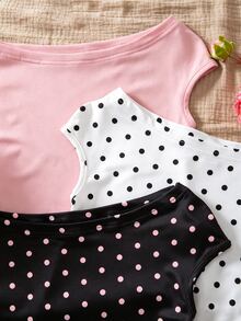 SHEIN Tween Girls 3pcs Girls' Vacation Fitted Off-Shoulder Multi-Color T-Shirts, Summer, Casual, Outfit, Comfortable, Daily, Minimalist - Pink - View 5