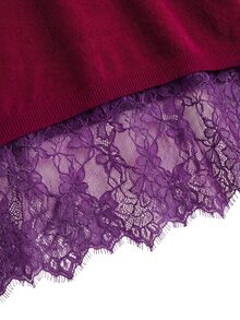 Nöista Drop Shoulder Oversized Knit Sweater With Lace Trim For Casual Fall And Winter  - Dusty Purple - View 9