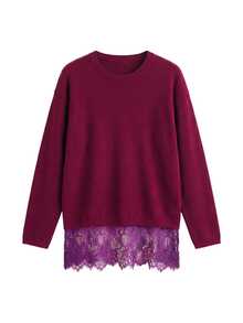 Nöista Drop Shoulder Oversized Knit Sweater With Lace Trim For Casual Fall And Winter  - Dusty Purple - View 7