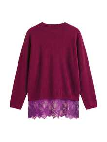 Nöista Drop Shoulder Oversized Knit Sweater With Lace Trim For Casual Fall And Winter  - Dusty Purple - View 8
