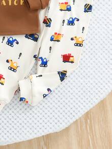 SHEIN Baby Boy Snug Fit Set, Cartoon Pattern, Knitted Soft Crew Neck Long Sleeve Pullover Autumn Top And Elastic Waist Long Pants, Snug Fit Loungewear - Multicolor - View 3