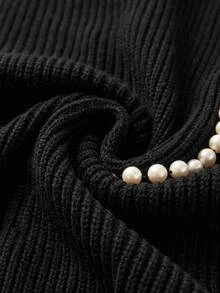 Pariaura Black Pearl-Embellished Cold-Shoulder Structured Knit Sweater With Statement Balloon Sleeves And Premium Accessory Detail - Black - View 9