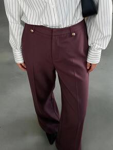 Briarwyn Fall/Winter Women's Solid Color Casual Elegant Suit Pants, Suitable For Commuting And Daily Wear Office Business Brown Pants - Coffee Brown - View 2