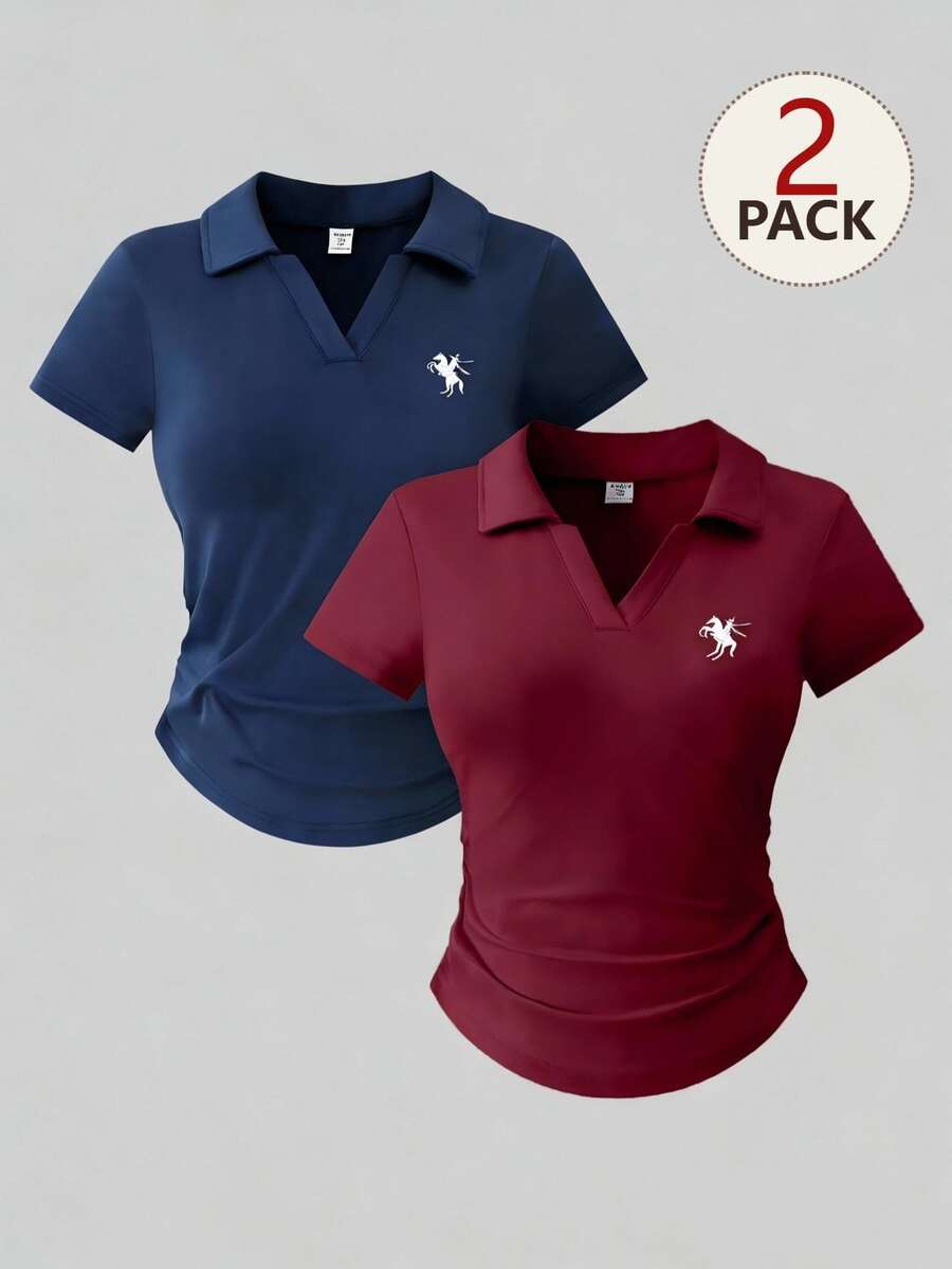Teen Girls 2pcs Elegant & Casual Solid Color Long Sleeve Fitted T-Shirts Combo For Teen Girls, Summer, Outfit, Comfortable, Daily