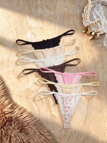 Bare Chapter 7pcs/Set Women's Lace Patchwork Thong Panties - Multicolor - View 2