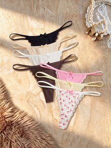 Bare Chapter 7pcs/Set Women's Lace Patchwork Thong Panties - Multicolor - View 1
