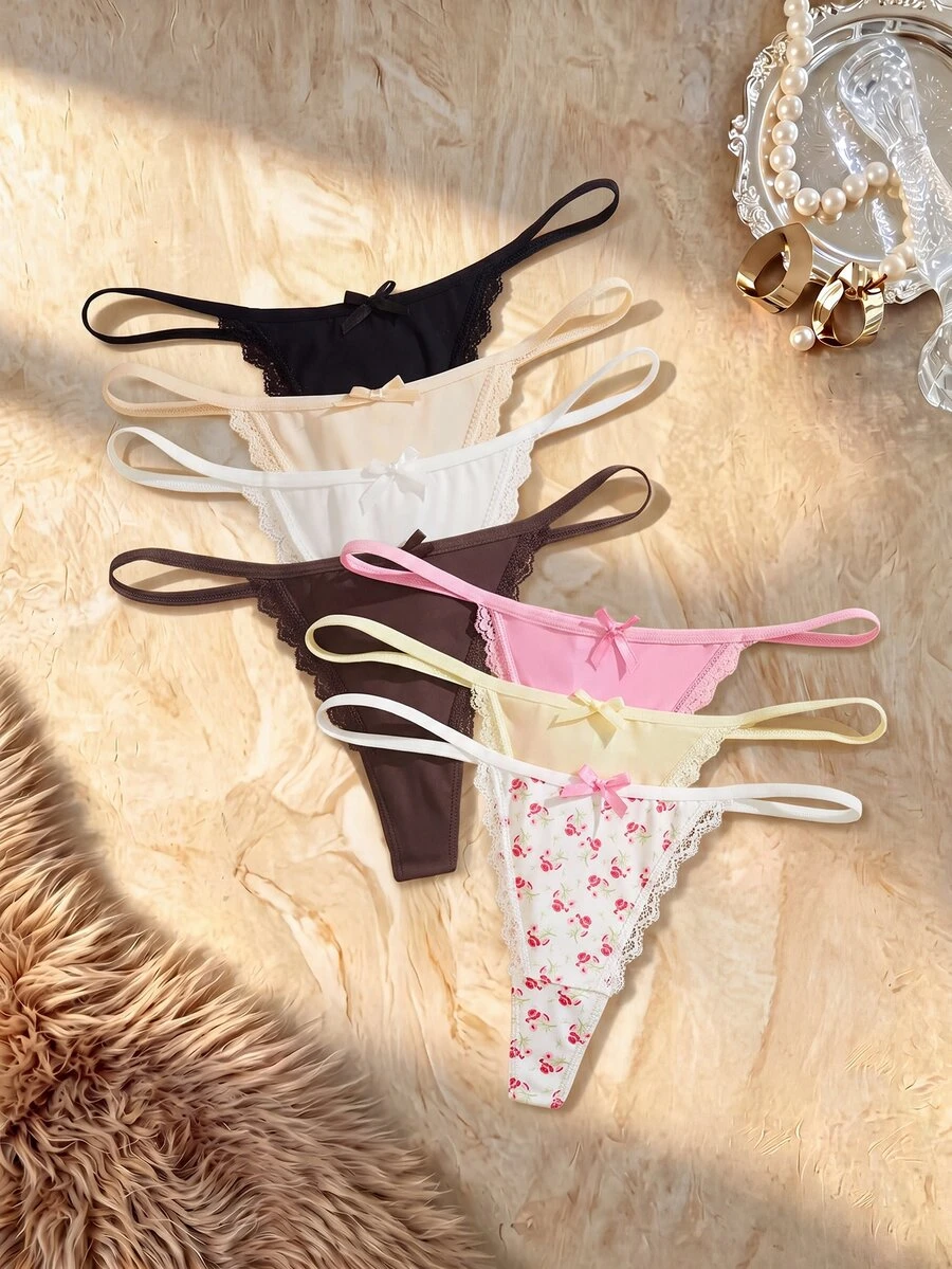 Bare Chapter 7pcs/Set Women's Lace Patchwork Thong Panties - Multicolor - View 1