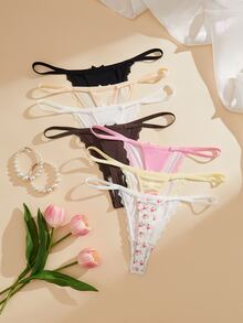 Bare Chapter 7pcs/Set Women's Lace Patchwork Thong Panties - Multicolor - View 4