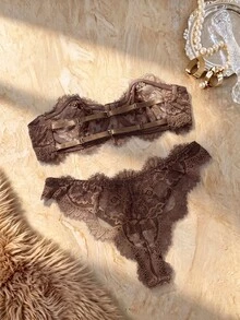 Bare Chapter Women's 2-Piece Lace Lingerie Set - Coffee Brown - View 2