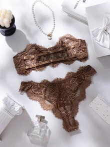 Bare Chapter Women's 2-Piece Lace Lingerie Set - Coffee Brown - View 4