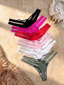 Bare Chapter 6pcs/Pack Women's Solid Color Hollow Out Design Thong Panties - Multicolor - View 2