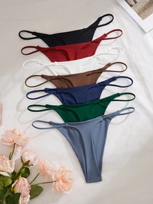 Bare Chapter 7pcs/Pack Women's Minimalist Solid Color Thong Panties - Multicolor - View 4