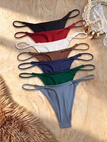 Bare Chapter 7pcs/Pack Women's Minimalist Solid Color Thong Panties - Multicolor - View 2