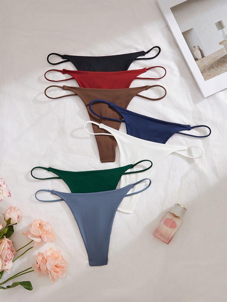 Bare Chapter 7pcs/Pack Women's Minimalist Solid Color Thong Panties - Multicolor - View 8