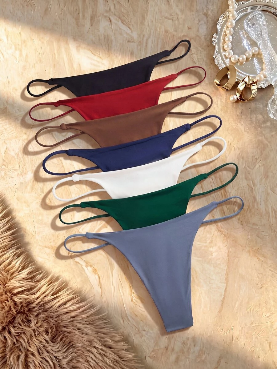 Bare Chapter 7pcs/Pack Women's Minimalist Solid Color Thong Panties - Multicolor - View 1