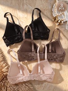 Bare Chapter Women's Underwire Sexy Lace Casual Comfortable Push-Up Bra 3 Pieces Set - Multicolor - View 2