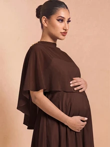 MaterniChic Maternity Solid Color Top And Dress Casual Everyday Summer 2 Pieces Set - Coffee Brown - View 3