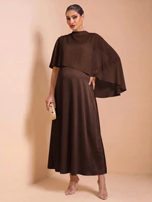 MaterniChic Maternity Solid Color Top And Dress Casual Everyday Summer 2 Pieces Set - Coffee Brown - View 2