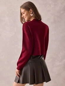 SHEIN WOMEN'S WEAR Burgundy Cat Patch Knit Cardigan - Burgundy - View 11