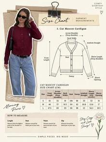 SHEIN WOMEN'S WEAR Burgundy Cat Patch Knit Cardigan - Burgundy - View 2