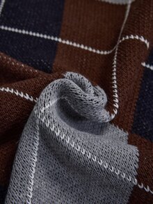 SHEIN بني كلاسيكي مجموعة قطعتين من الكارديجان المحبوك الكبير بنمط الأرجايل والبنطلون واسع الساق - ملابس منزلية أنيقة بطراز الأزياء الراقية - بني - مشاهدة 12