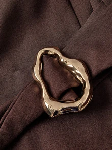 SHEIN MOD Plus Size Brown Metal Buckle Decor Suit Pants 2 Pieces Set, Elegant Commute Outfit, Old Money Style, Young Lady - Brown - View 8