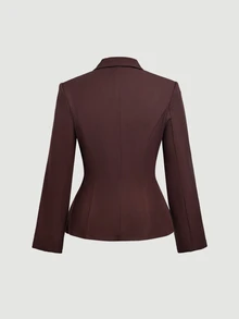 SHEIN MOD Plus Size Brown Metal Buckle Decor Suit Pants 2 Pieces Set, Elegant Commute Outfit, Old Money Style, Young Lady - Brown - View 9