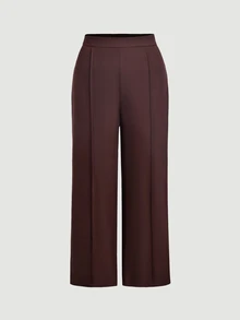 SHEIN MOD Plus Size Brown Metal Buckle Decor Suit Pants 2 Pieces Set, Elegant Commute Outfit, Old Money Style, Young Lady - Brown - View 11