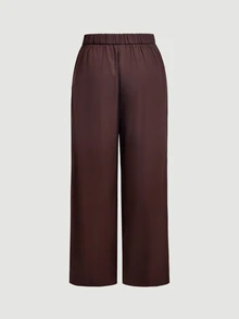 SHEIN MOD Plus Size Brown Metal Buckle Decor Suit Pants 2 Pieces Set, Elegant Commute Outfit, Old Money Style, Young Lady - Brown - View 12